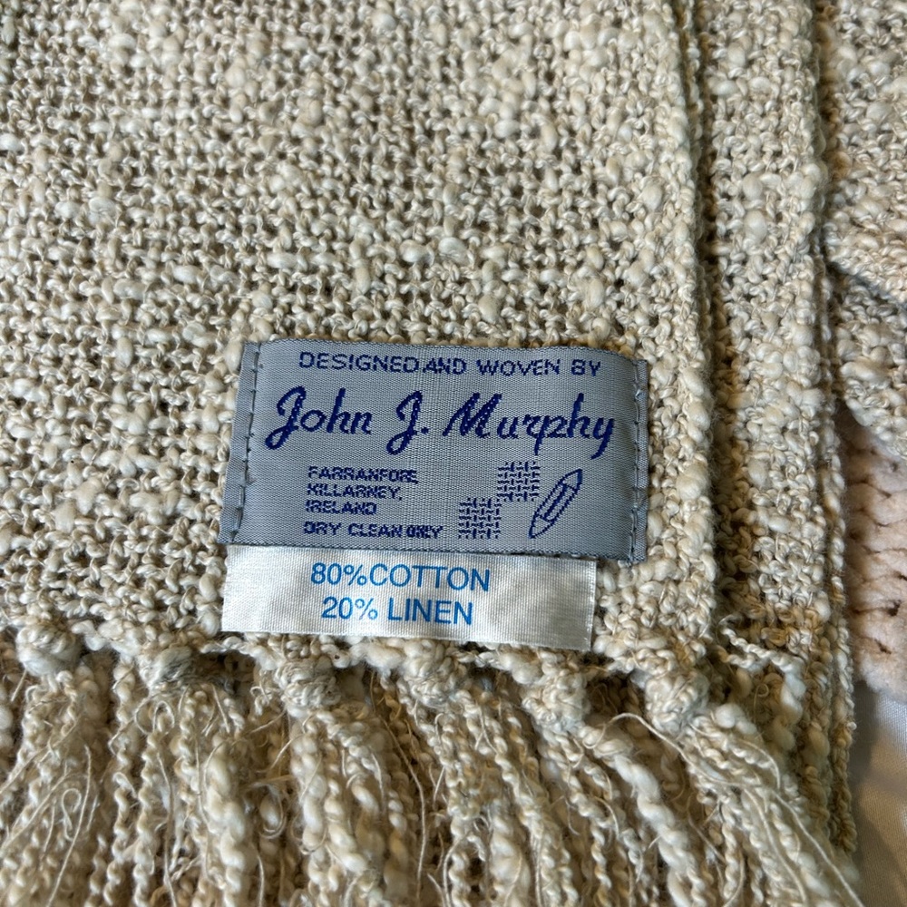 John J. Murphy Beige Linen Blend Fringed Scarf 🆕 - Picture 3 of 7